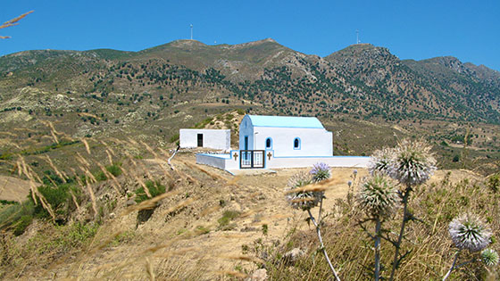 Arriving at the remote chapel somewhere above Kardamena